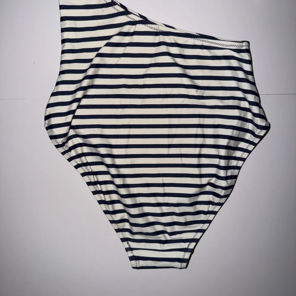 JCREW Women's Navy White Stripe Cutout One Piece Size 2 Swim Square Neck